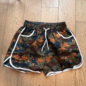 Men's Shark Print Swim Trunks - Green and Orange